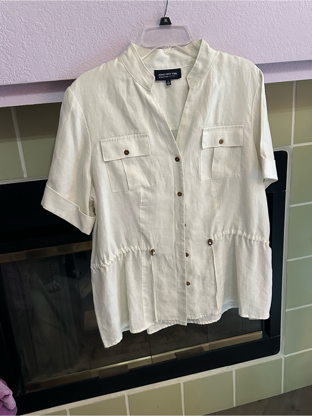 Jones New York White Button-Front Short Sleeve Utility Blouse (1X) NWT
